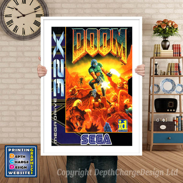 Sega 32x Doom Sega 32x Game Inspired Theme Retro Gaming Poster