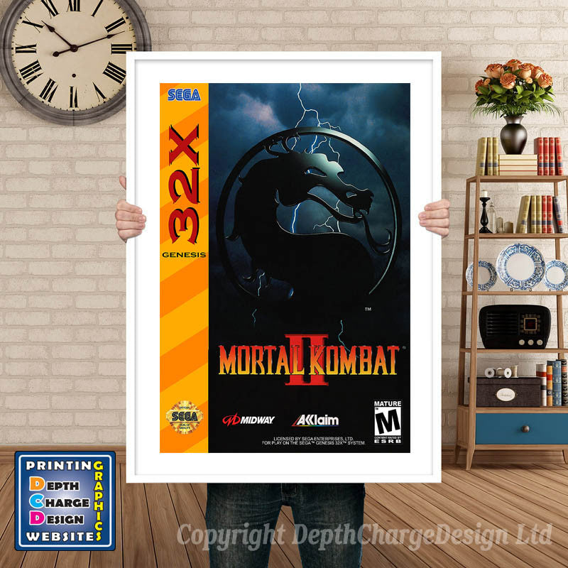 Sega 32x Mortal Kombat 2 Sega 32x GAME INSPIRED THEME Retro Gaming Poster A4 A3 A2 A1