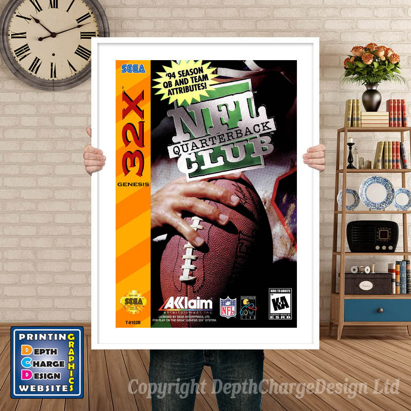 Sega 32x NFL Quaterback Club Sega 32x GAME INSPIRED THEME Retro Gaming Poster A4 A3 A2 A1