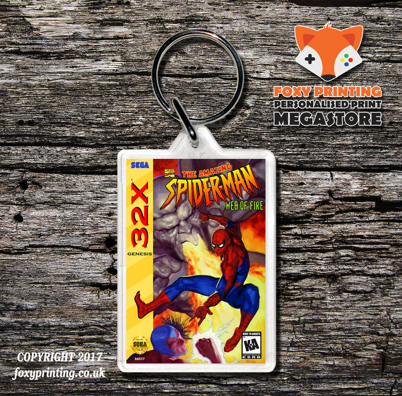 Sega 32x Spiderman Web On Fire Game Inspired Retro Gaming Keyring