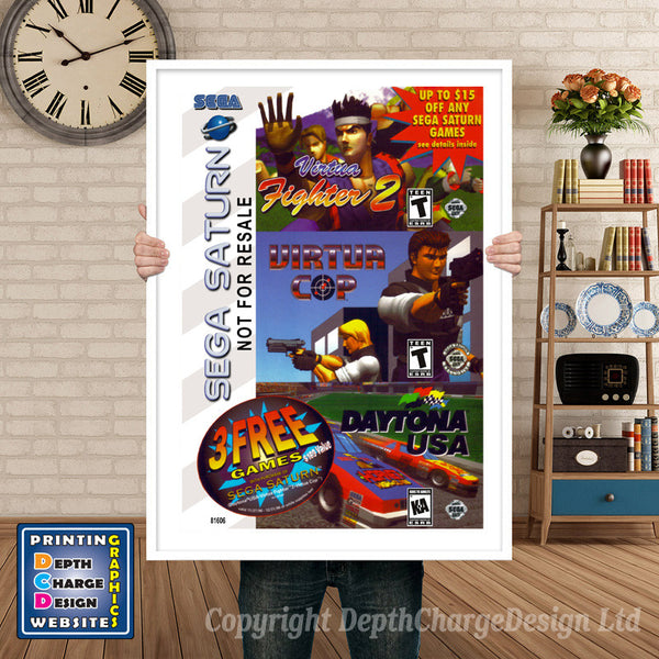 Sega Saturn 3 Game Bundle Game Inspired Retro Poster