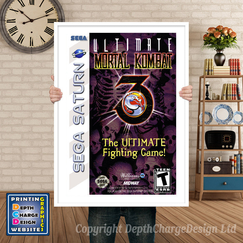 Sega Saturn Ultimate Mortal Kombat 3 Game Inspired Retro Poster