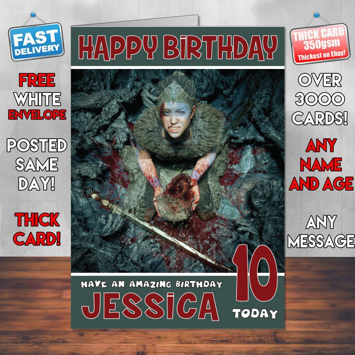 Personalised Senua Hellblade Senuas Sacrifice Inspired Style Game Kids Inspired Birthday Card (SA)