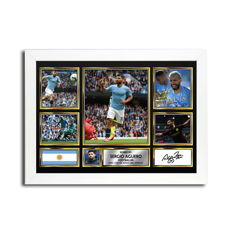 Sergio Aguero MC1667 - Black Frame Autographed Football Poster