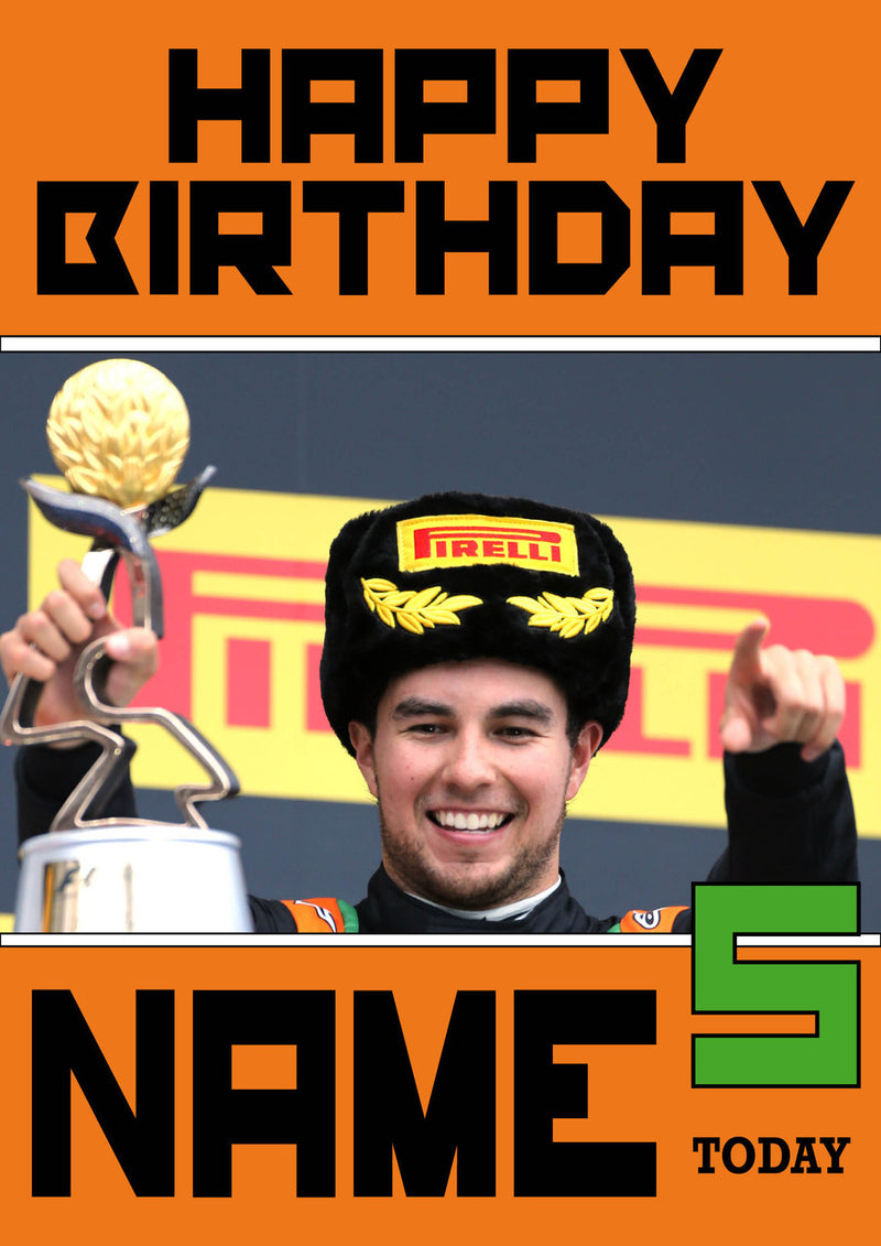 Personalised Sergio Perez F1 THEME INSPIRED PERSONALISED Kids Adult Birthday Card 3