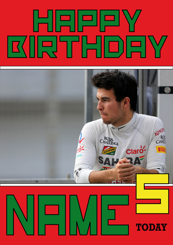 Personalised Sergio Perez F1 THEME INSPIRED PERSONALISED Kids Adult Birthday Card 4
