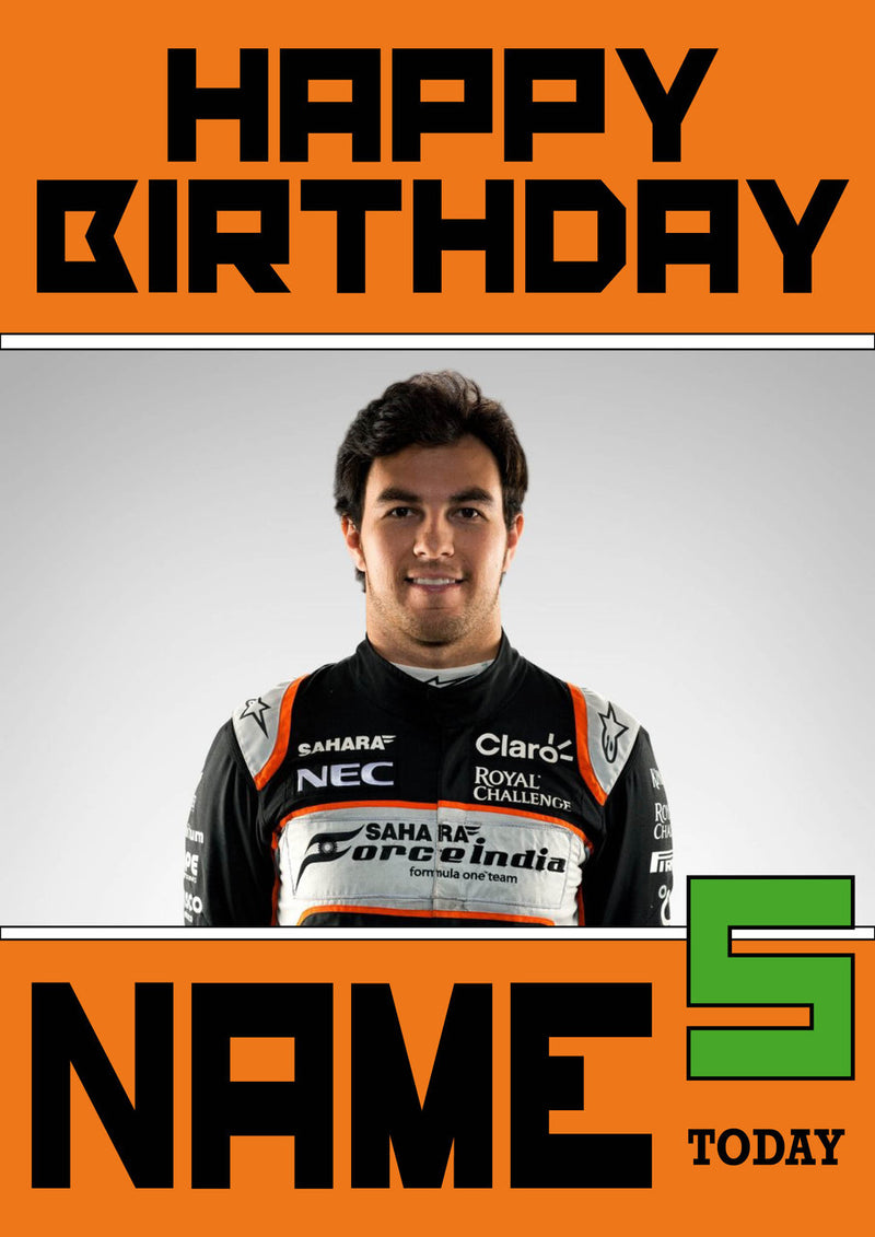 Personalised Sergio Perez F1 THEME INSPIRED PERSONALISED Kids Adult Birthday Card