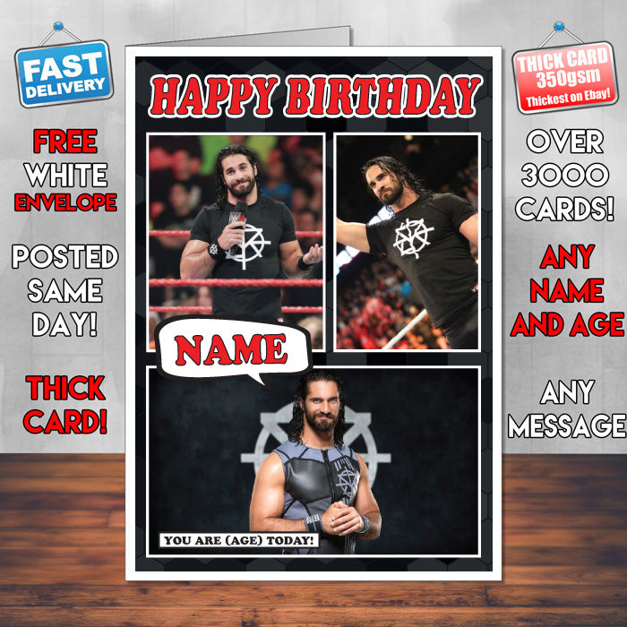Seth Rollins KE Inspired Style Personalised Wrestling WWE Birthday Card