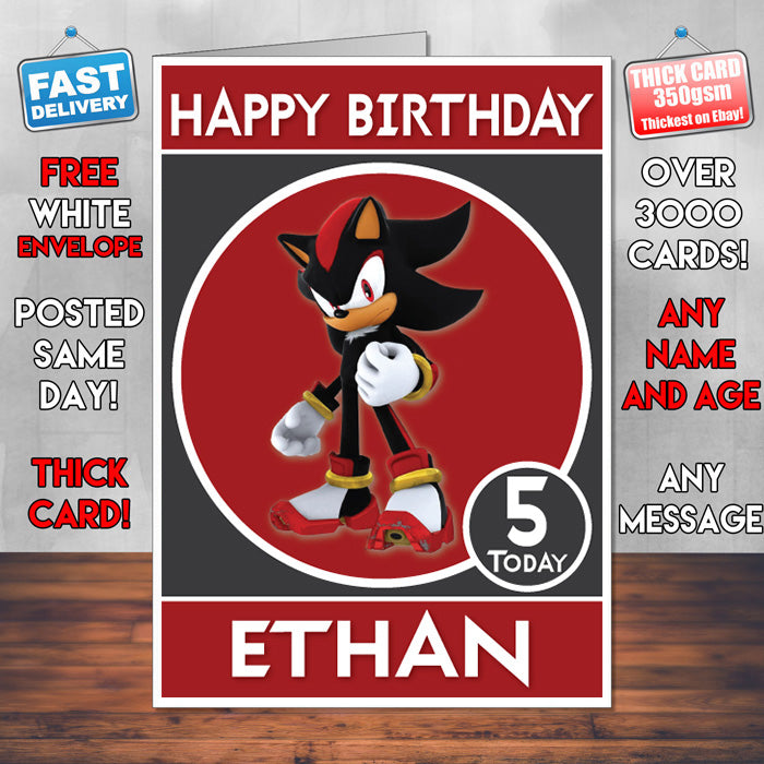Shadow Sonic Inspired Theme Personalised Kids Inspired Birthday Card (SA060917)