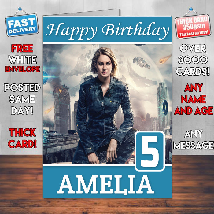 Shailene Woodley Tris The Allegiant Theme Style Personalised Kids Inspired Movie Birthday Card (SA)