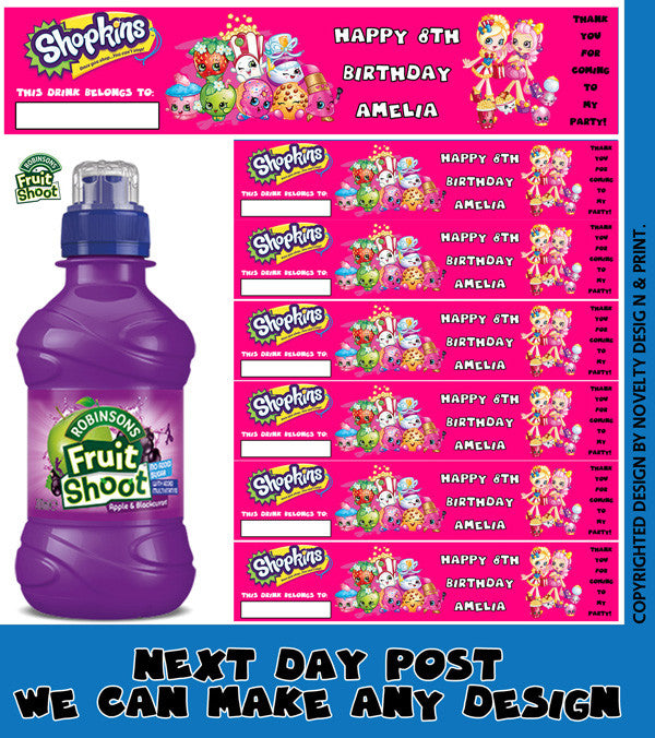 Shopkins Inspired Theme Personalised Party Fruit Shoot Label Sticker