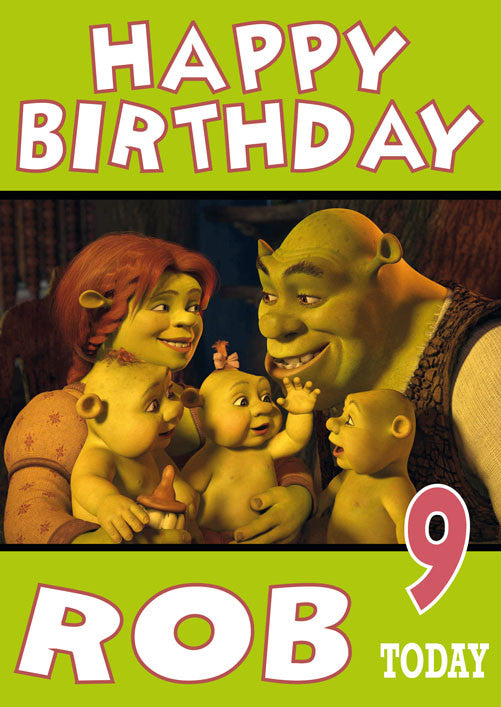 Shrek Family THEME INSPIRED Kids Adult Personalised Birthday Card