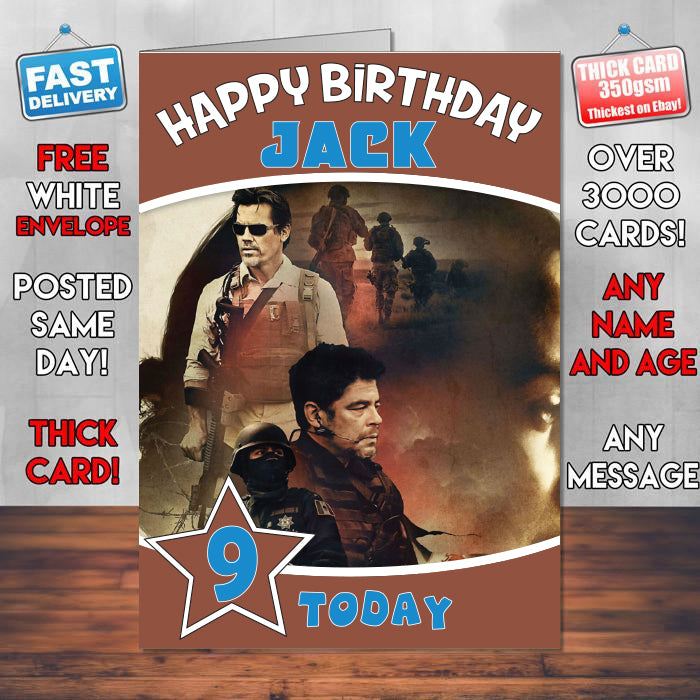 Sicario Theme Style Personalised Kids Inspired Movie Birthday Card (SA) – Sicario Theme Style Personalised Movie Birthday Card