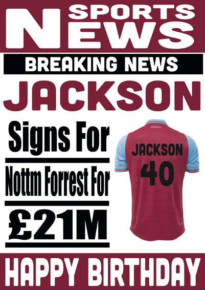 Signed For Aston Villa FOOTBALL TEAM THEME INSPIRED PERSONALISED Kids Adult Birthday Card 2
