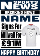 Signed For MK Dons FOOTBALL TEAM THEME INSPIRED PERSONALISED Kids Adult Birthday Card