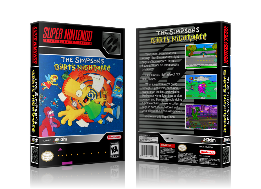 Simpson's Bart Nightmare Replacement Nintendo SNES Game Case Or Cover – SNES Replacement Game case product image 1