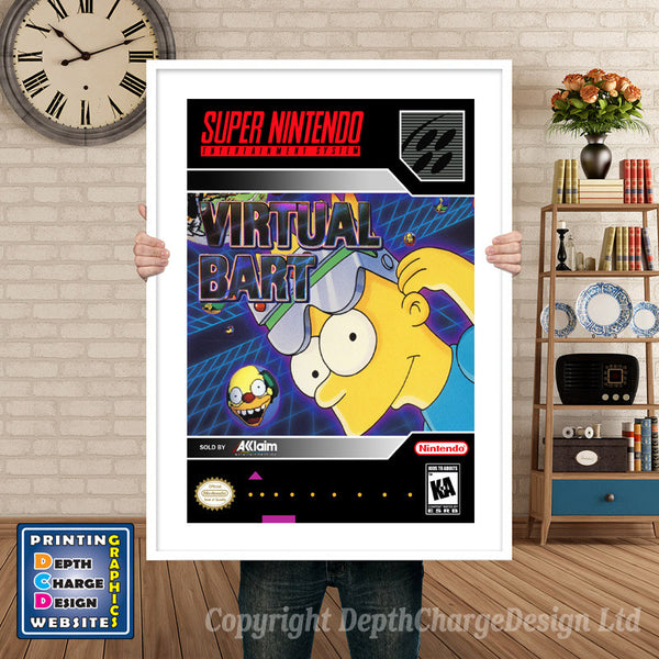 Simpsons Virtual Bart Super Nintendo Game Inspired Theme Retro Gaming Poster