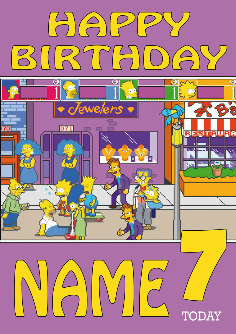 Retro Gaming Simpsons Video Game THEME INSPIRED Kids Adult Personalised Birthday Card