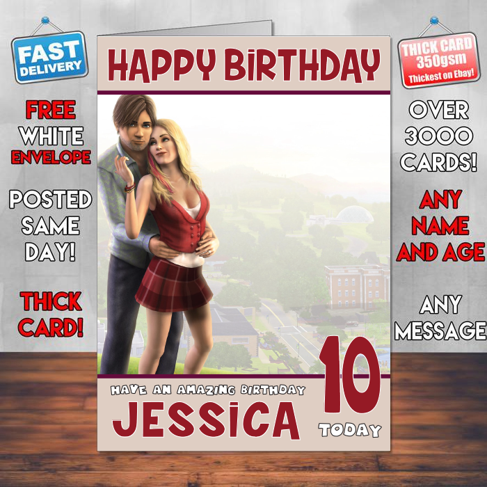 Personalised Sims 3 Inspired Style Game Kids Inspired Birthday Card (SA)