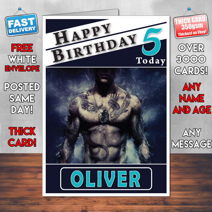Personalised Sleeping Dogs Inspired Style Game Kids Inspired Birthday Card (SA)
