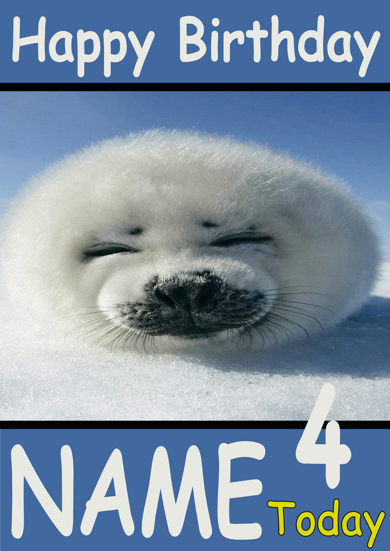 Sleeping Seal Pup Funny Kids Adult Personalised Birthday Card Gift Present