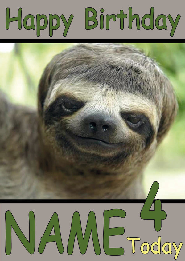 Sloth Funny Kids Adult Personalised Birthday Card Gift Present