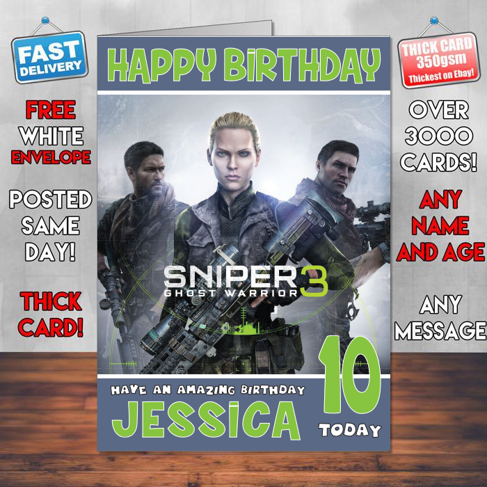 Personalised Sniper Ghost Warrior 3 Inspired Style Game Kids Inspired Birthday Card (SA)