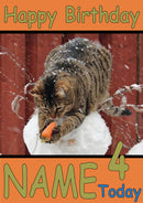 Snowman Getting Nose Taken By Cat Funny Kids Adult Personalised Birthday Card Gift Present