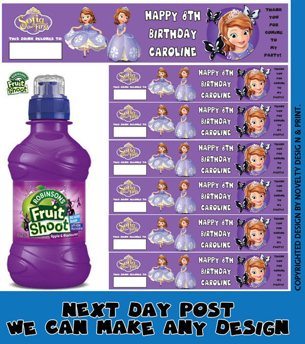 Sofia The First Label Inspired Theme Personalised Party Fruit Shoot Label Sticker