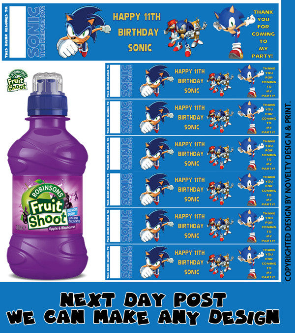 Sonic Label Inspired Theme Personalised Party Fruit Shoot Label Sticker
