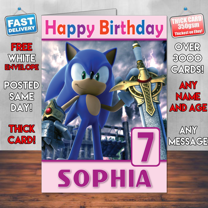 Personalised Sonic The Black Knight Inspired Style Game Kids Inspired Birthday Card (SA)