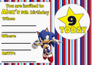 10 X Personalised Printed Boys Sonic The Hedgehog INSPIRED STYLE Invites