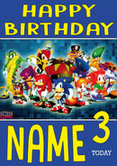 Retro Gaming Sonic The Hedge Hog THEME INSPIRED Kids Adult Personalised Birthday Card