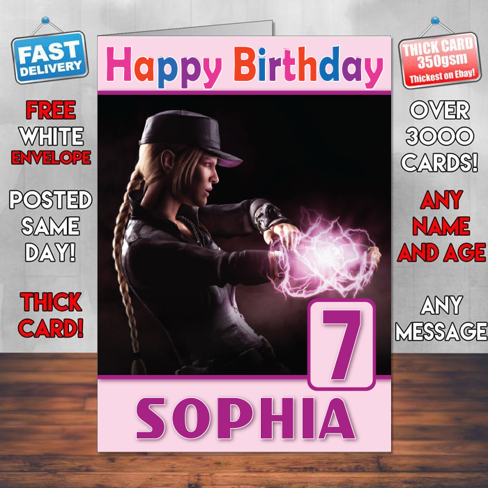 Personalised Sonya Mortal Kombat X Inspired Style Game Kids Inspired Birthday Card (SA)