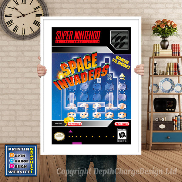 Space Invaders Super Nintendo Game Inspired Theme Retro Gaming Poster
