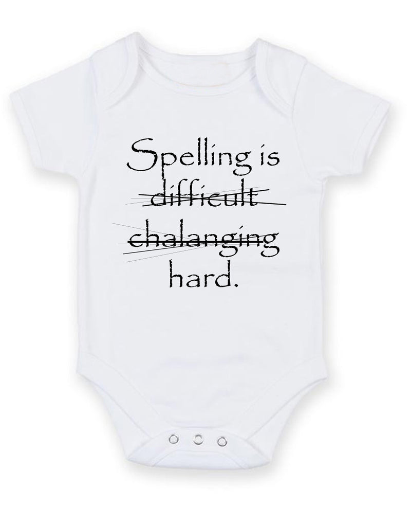 Spelling Is Difficult Personalised Baby Boy Girl Unisex Short Sleeve Bodysuit