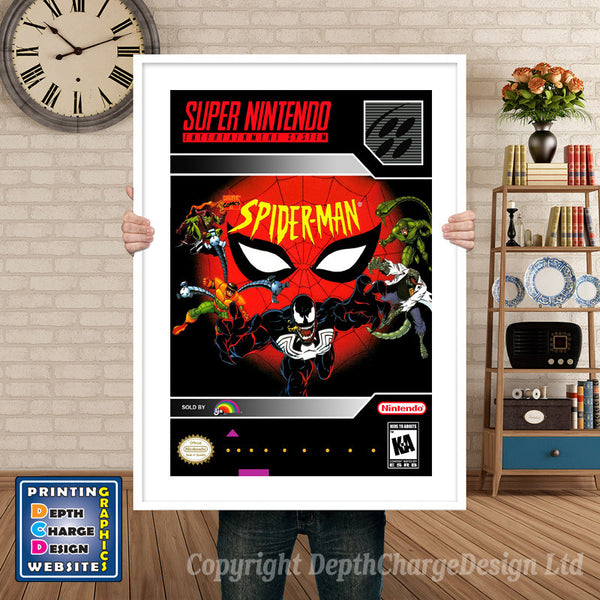 Spiderman Super Nintendo Game Inspired Theme Retro Gaming Poster