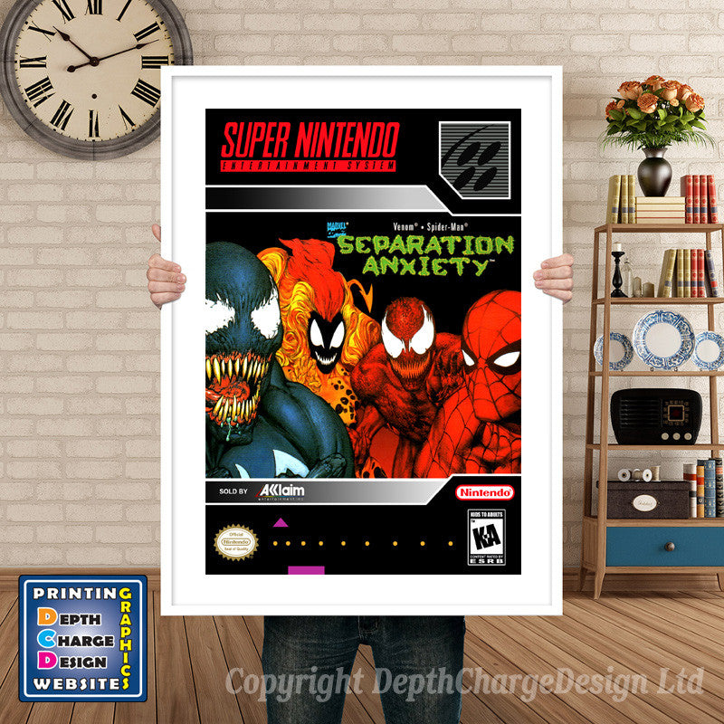 Spiderman Venom Separation Anxiety Super Nintendo GAME INSPIRED THEME Retro Gaming Poster A4 A3 A2 Or A1
