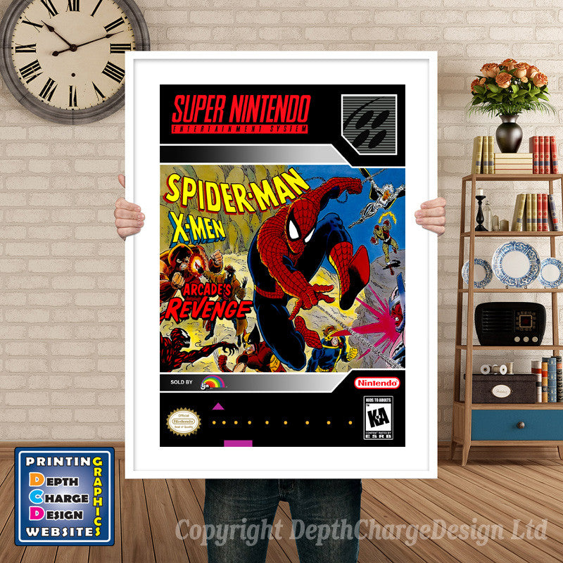 Spiderman Xmen Arcade's Revenge Super Nintendo GAME INSPIRED THEME Retro Gaming Poster A4 A3 A2 Or A1