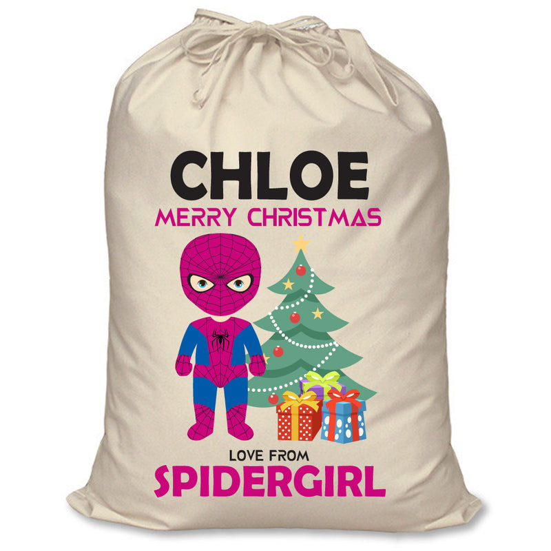 PERSONALISED Cartoon Inspired Super Hero Spidy Girl CHLOE - XL Children's Christmas Santa Sack CUSTOMISE Present