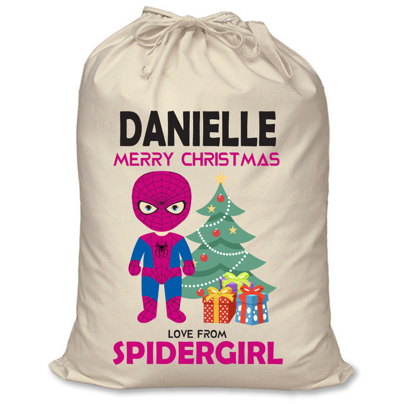 PERSONALISED Cartoon Inspired Super Hero Spidy Girl DANIELLE - XL Children's Christmas Santa Sack CUSTOMISE Present