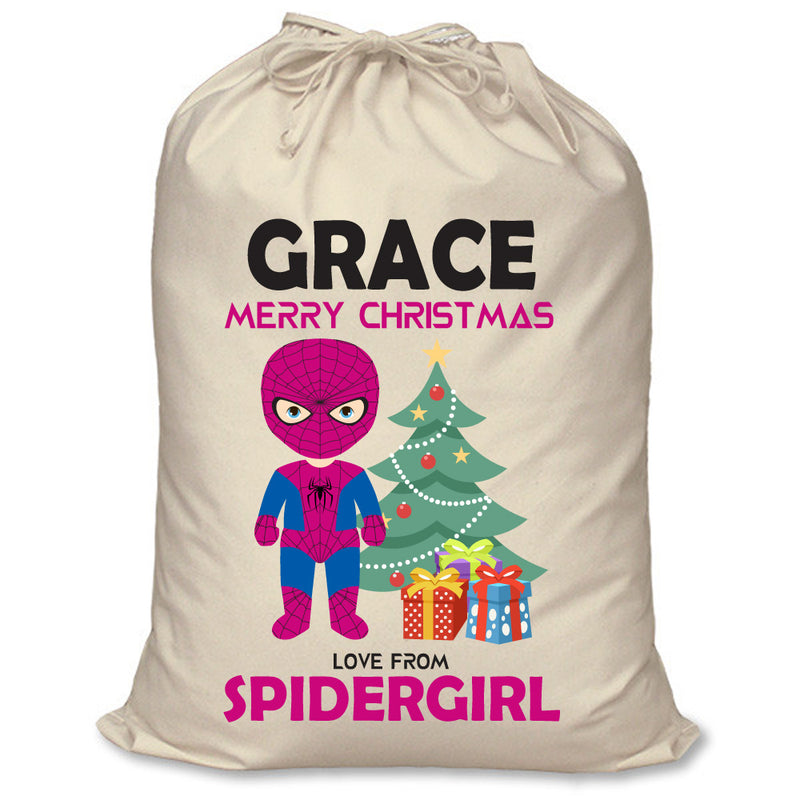 PERSONALISED Cartoon Inspired Super Hero Spidy Girl GRACE - XL Children's Christmas Santa Sack CUSTOMISE Present
