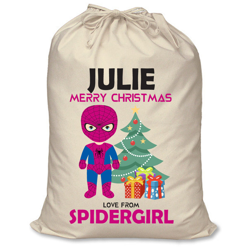 PERSONALISED Cartoon Inspired Super Hero Spidy Girl JULIE - XL Children's Christmas Santa Sack CUSTOMISE Present