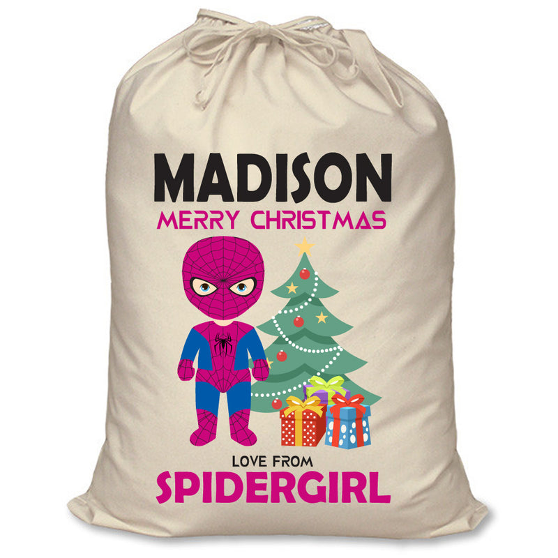 PERSONALISED Cartoon Inspired Super Hero Spidy Girl MADISON - XL Children's Christmas Santa Sack CUSTOMISE Present