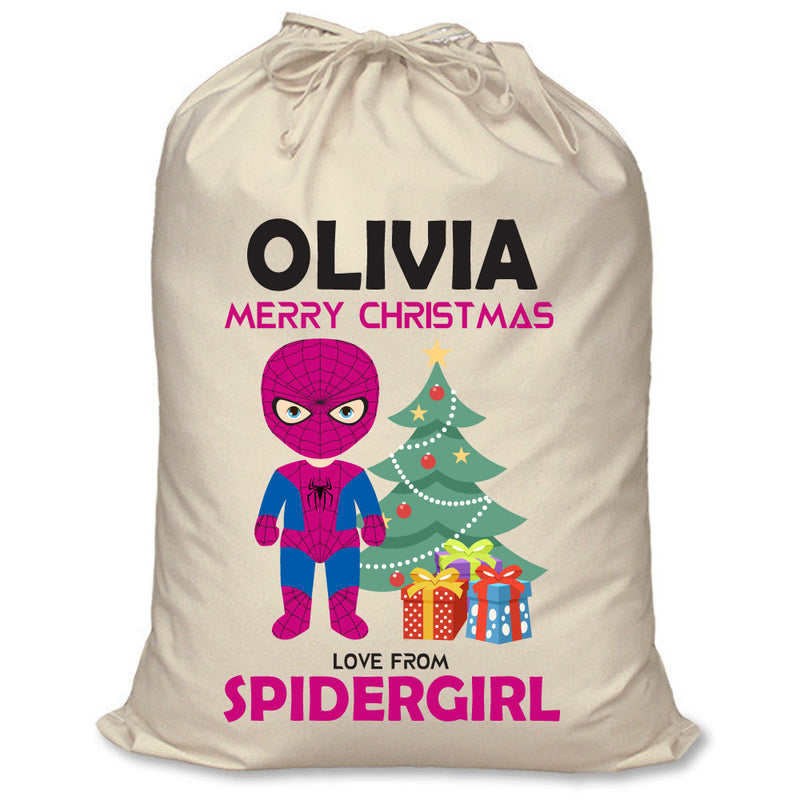 PERSONALISED Cartoon Inspired Super Hero Spidy Girl OLIVIA - XL Children's Christmas Santa Sack CUSTOMISE Present