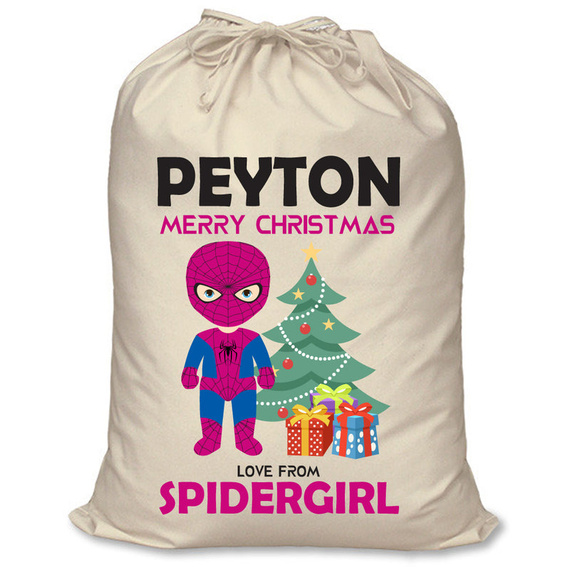 PERSONALISED Cartoon Inspired Super Hero Spidy Girl PEYTON - XL Children's Christmas Santa Sack CUSTOMISE Present