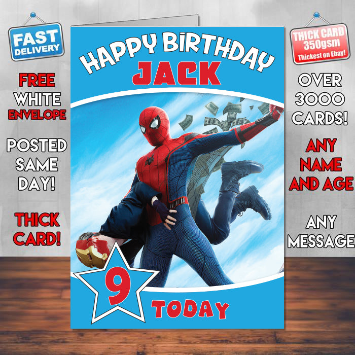Spiderman Homecoming Final Theme Style Personalised Kids Inspired Movie Birthday Card (SA)