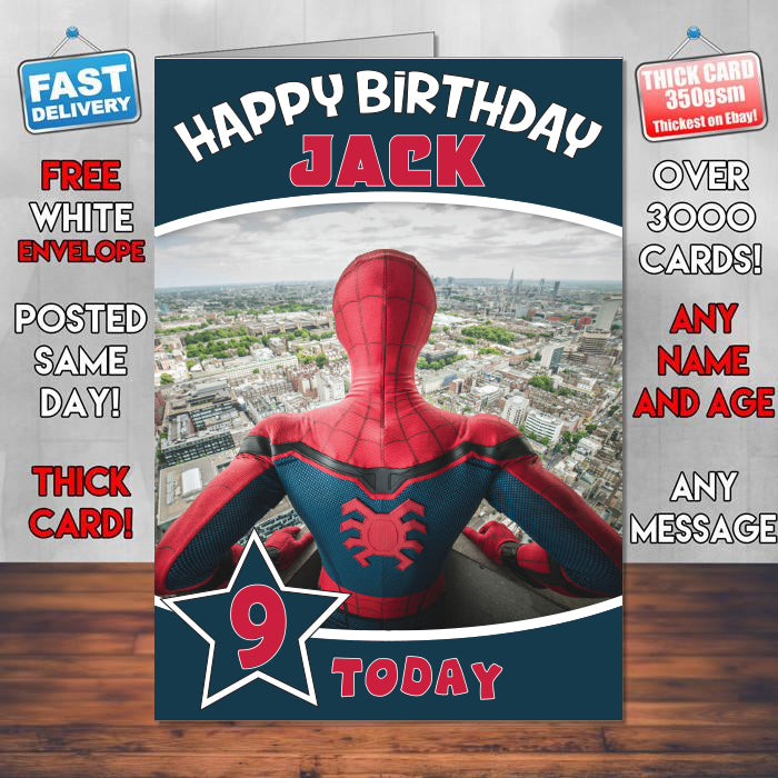 Spiderman Homecoming 03 Theme Style Personalised Kids Inspired Movie Birthday Card (SA)