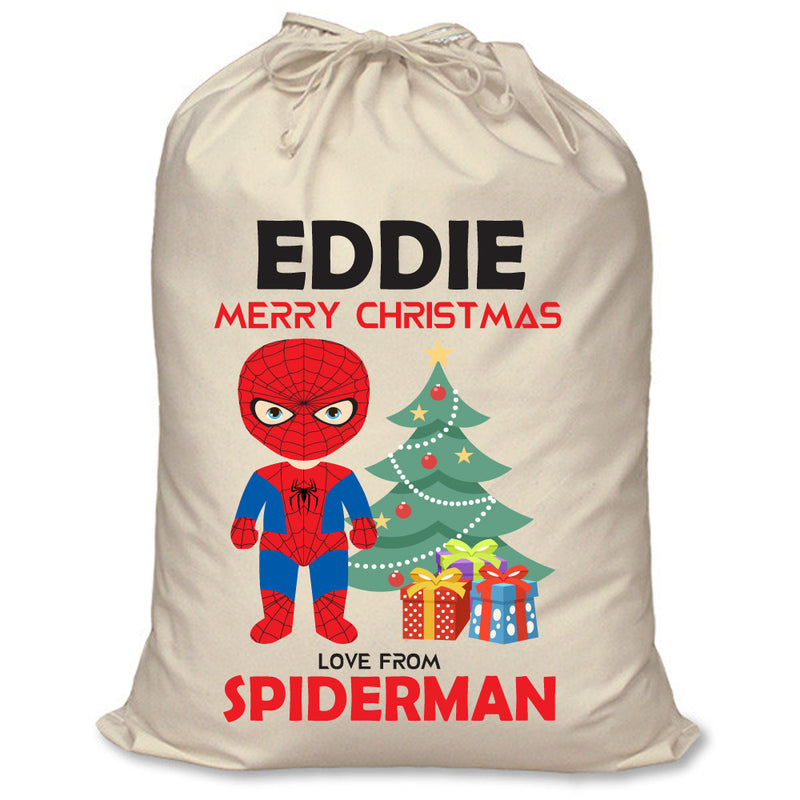 PERSONALISED Cartoon Inspired Super Hero Spider Boy EDDIE - XL Children's Christmas Santa Sack CUSTOMISE Present