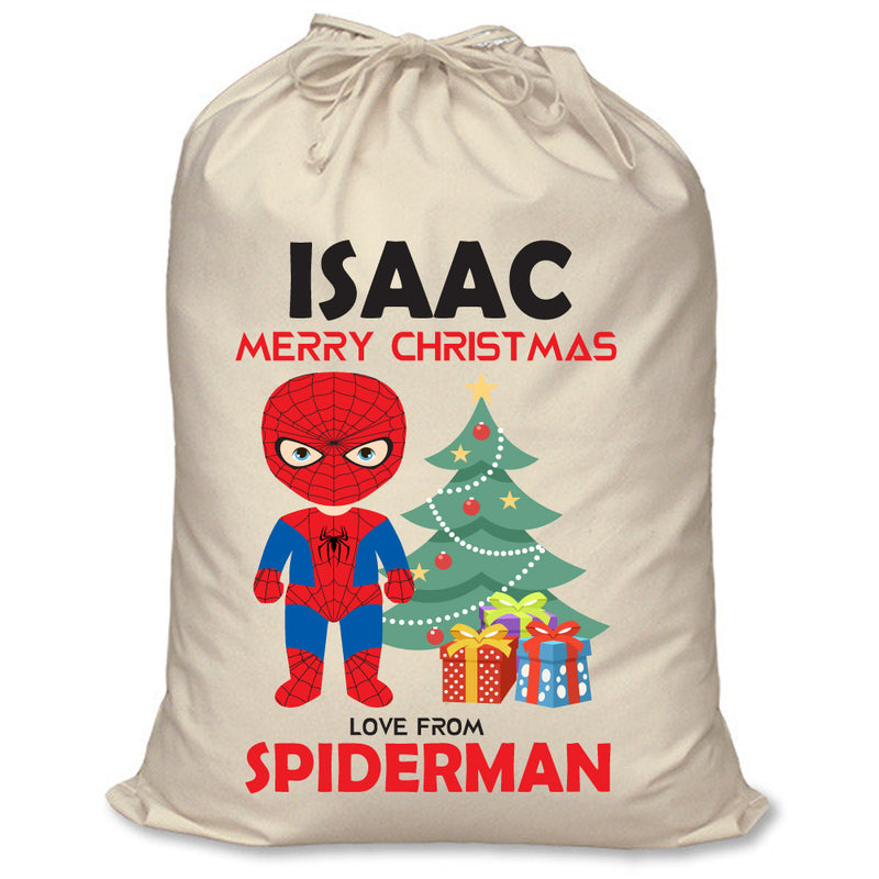 PERSONALISED Cartoon Inspired Super Hero Spider Boy ISAAC - XL Children's Christmas Santa Sack CUSTOMISE Present